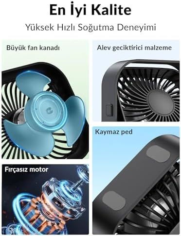 K51 Masaüstü Vantilatör 3 Kademeli 360° Döner Başlıklı USB Kablolu Soğutucu Fan Siyah