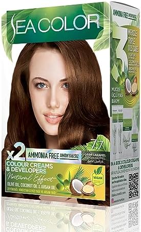 Amonyaksız, Vegan, Doğal, Besleyici Kalıcı Saç Boyası%100 Beyaz Kapama (1 PAKET 2 x 50 ml Boya & OKSİDAN) (Koyu Karamel 7.7) - Görsel 3