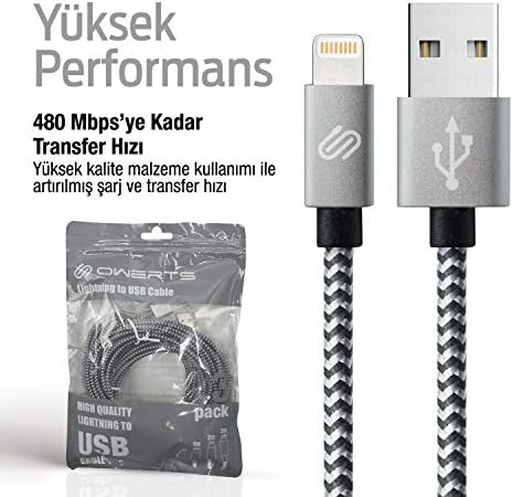 Hızlı USB Lightning Kablo – 3’lü Şarj Kablosu Seti - XS/X/8 Plus/7/7 Plus/6/6 Plus/6s/6s Plus/5/5s/5c/SE&iPad ile Uyumlu – Siyah Beyaz - Görsel 2