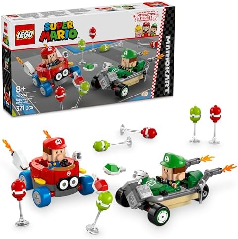 Super Mario: Mario Kart – Baby Mario ile Baby Luigi 72034, 8 Yaş ve Üzeri Erkek ve Kız Çocukları İçin Yaratıcı Oyuncak Yapım Seti, Doğum Günü Hediyesi (321 Parça)