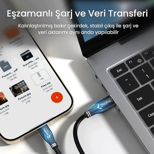 USB 3.0 to Type-C 60W 10Gbps Data ve Şarj Kablosu 50 CM - Görsel 2