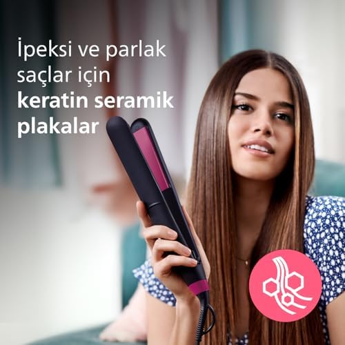 Saç Düzleştirici, Keratin Seramik Plaka, ThermoProtect Teknolojisi, 2 Sıcaklık Ayarı, Tuş Kilidi, 60 Saniyede Isınma, 220°C’ye Kadar Sıcaklık Ayarı, BHS375/00