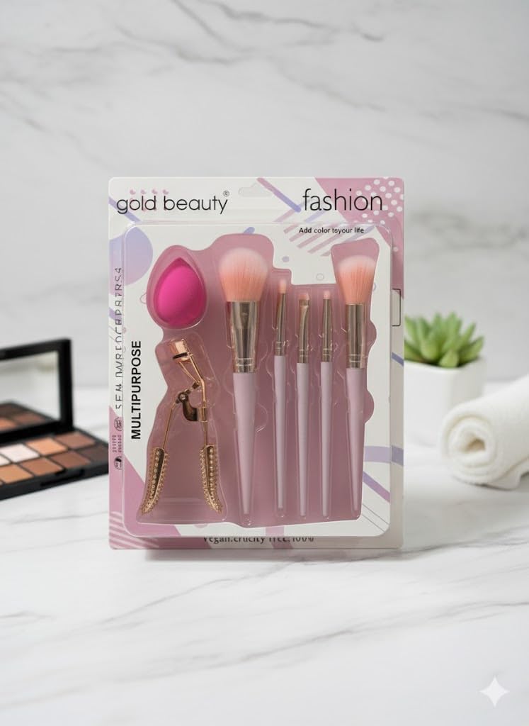 GOLD BEAUTY KİRPİK KIVIRICI VE MAKYAJ SÜNGERİ HEDİYELİ 7 PARÇA MAKYAJ FIRÇASI