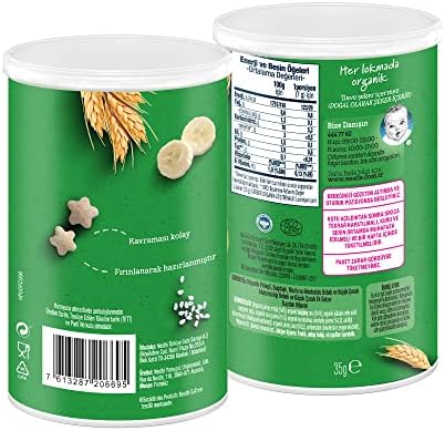 Organik Pirinçli, Buğdaylı, Muzlu ve Ahududulu Bebek Atıştırmalığı 35 g x 5