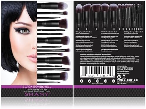 SHANY Bombshell 14 Parça Fırça Seti – Cosmetics Fırça Koleksiyonu - Komple Kabuki Makyaj Fırçası Seti Siyah - 14 Parça