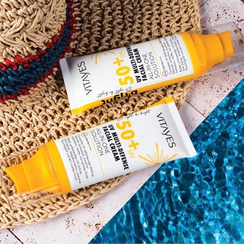 VITAYES Yüz Güneş Kremi SPF50 Çok Fonksiyonlu Yüksek Uv Koruma Yaşlanma Karşıtı Nemlendirme Cilt Bakımı, 50 ml