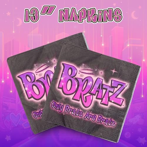Alternative view of Silver Buffalo Bratz Dolls 32 Parça Mor Kağıt Peçete ve Tabak Parti Paketi Yasmin, Sasha, Jade ve Cloe