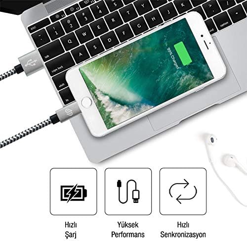 Hızlı USB Lightning Kablo – 3’lü Şarj Kablosu Seti - XS/X/8 Plus/7/7 Plus/6/6 Plus/6s/6s Plus/5/5s/5c/SE&iPad ile Uyumlu – Siyah Beyaz - Görsel 3