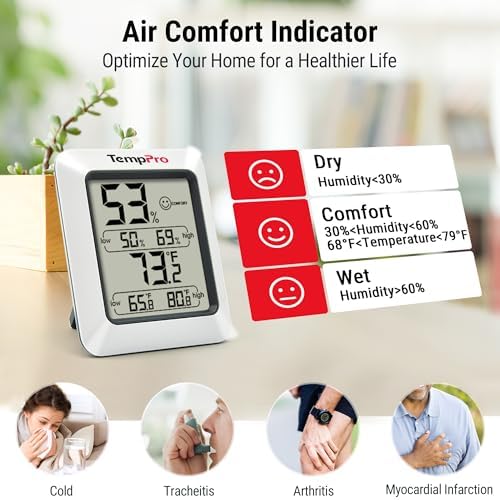 Alternative view of ThermoPro TP50 dijital termo-higrometre, iç mekan termometresi, higrometre, sıcaklık ve nem ölçer, oda iklimi kontrolü, oda havası kontrolü, klima monitörü için
