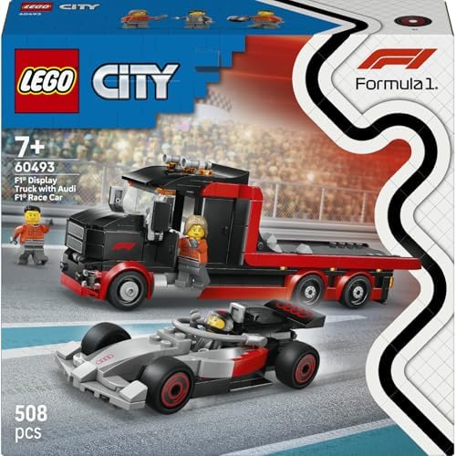 City F1 Yarış Arabalı F1 Sergileme Kamyonu 60493 – 7 Yaş ve Üzeri Çocuklar için Pilotu ve 2 Pit Ekibi Minifigürü İçeren Yaratıcı Oyuncak Yapım Seti, Hediye Fikri (508 Parça) - Görsel 3