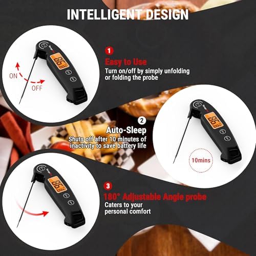 TP605 IPX6 Su Geçirmez, Arkadan Aydınlatmalı ve Kalibrasyonlu Anında Okunan Dijital Et ve Gıda Termometresi (Siyah) - Görsel 3