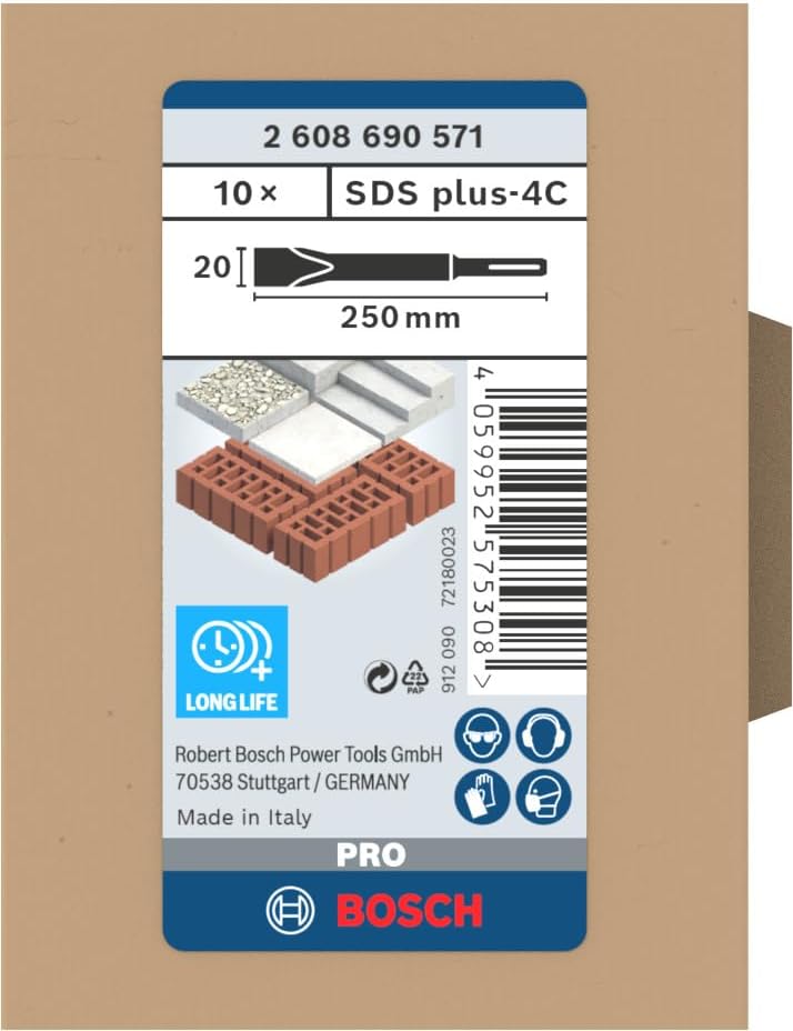 10x PRO SDS plus-4C Düz Keski Seti (Beton, Tuğla, Ø mm, Professional Aksesuar Kırıcı Delici, Kırıcılar)