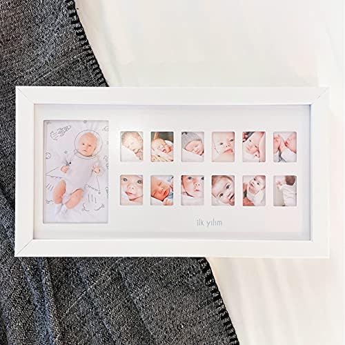 İlk Yılım Fotoğraf Anı Çerçevesi - Dekoratif Bebek Odası 12 Aylık Resim Hatıra Çerçevesi