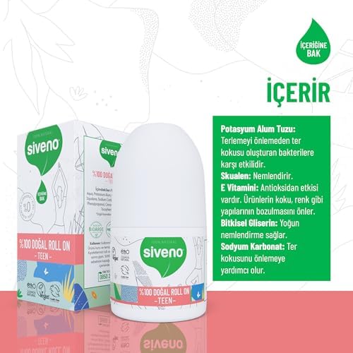 Siveno%100 Doğal Roll-On Teen Genç Kız Deodorant Ter Kokusu Önleyici Bitkisel Lekesiz Vegan 50 ml - Görsel 3