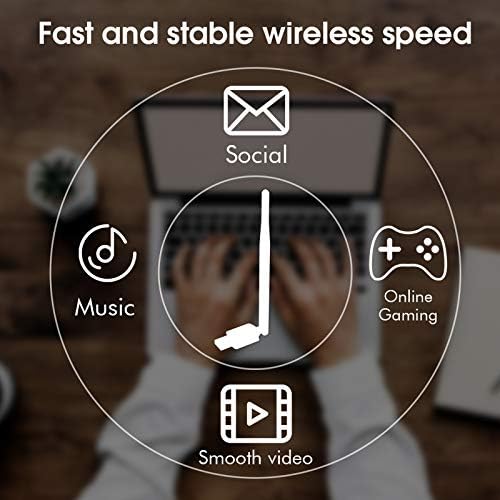 Alternative view of PC için USB WiFi adaptörü, masaüstü dongle Gain 6dBi anten desteği, masaüstü dizüstü bilgisayar desteği, Windows 10/8/7/XP/, MAC 10.6-10.11 ile uyumlu
