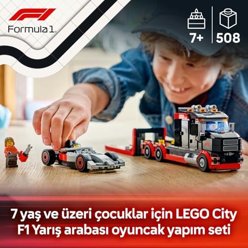 Alternative view of City F1 Yarış Arabalı F1 Sergileme Kamyonu 60493 – 7 Yaş ve Üzeri Çocuklar için Pilotu ve 2 Pit Ekibi Minifigürü İçeren Yaratıcı Oyuncak Yapım Seti, Hediye Fikri (508 Parça)