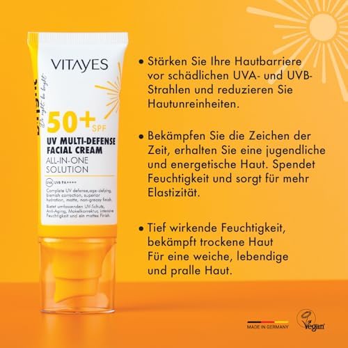 Alternative view of VITAYES Yüz Güneş Kremi SPF50 Çok Fonksiyonlu Yüksek Uv Koruma Yaşlanma Karşıtı Nemlendirme Cilt Bakımı, 50 ml