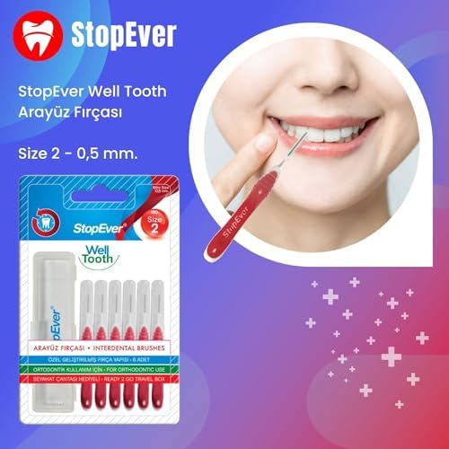 Alternative view of StopEver Well Tooth Arayüz Fırçası, Kırmızı - Size 2 | 0.5 mm İnce Telli Diş Arası Fırçası, Taşıma Kutusu Hediyeli | Ortodontik Kullanıma Uygun | 6 Adet