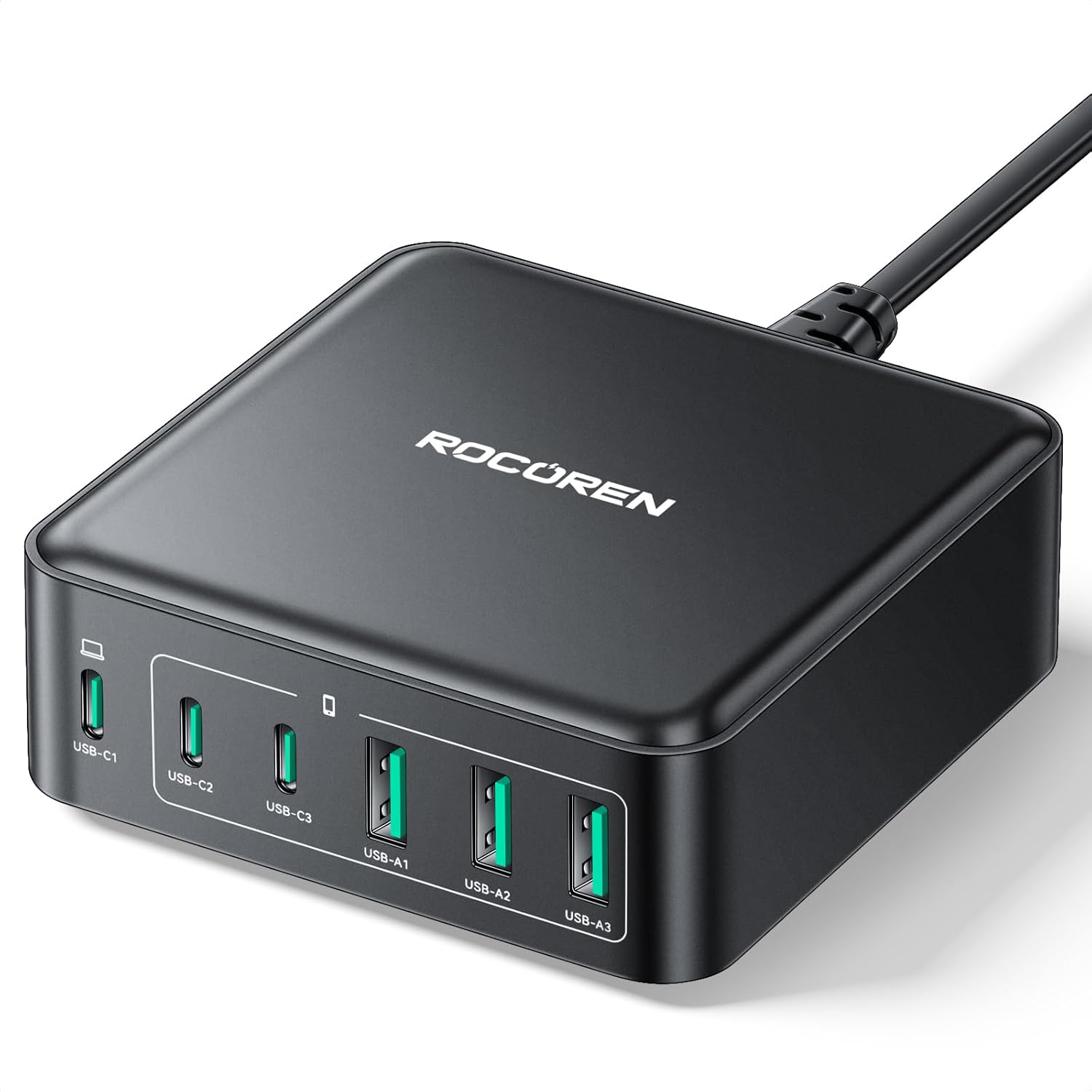 Alternative view of 160W 3*Type-C ve 3*USB-A 6 Portlu Şarj Cihazı Laptop Uyumlu GaN Masaüstü Şarj İstasyonu