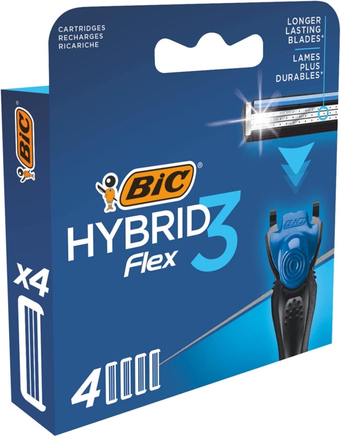 BIC Hybrid 3 Erkek Tıraş Bıçağı 1 Sap ve 4 Yedek Başlık (3 Bıçak), 3 Teknolojik Titanyum Bıçak, E Vitamini ile Zenginleştirilmiş Geniş Kayganlaştırıcı Bant