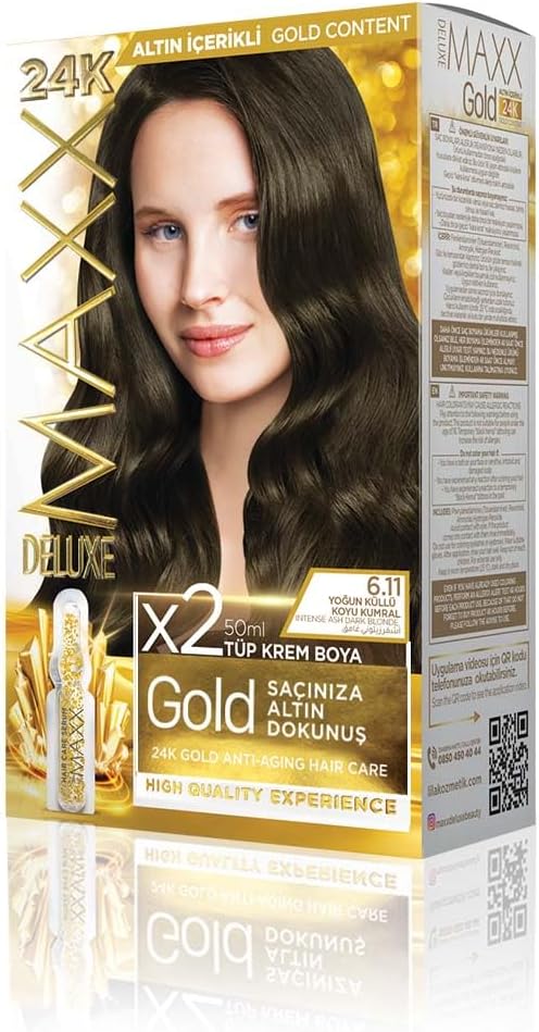 serisi 24K Altın Parçacıklı Serum ile 1 Kutu 2 x 50 ml ve Geliştiriciler Saç Boyası (YOĞUN KÜLLÜ KOYU KUMRAL 6.11) - Görsel 2