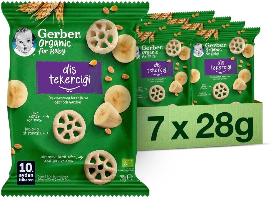 Organic Diş Tekerciği Tahıl Bazlı ve Muzlu Bebek ve Küçük Çocuk Ek Gıdası 7 x 28g