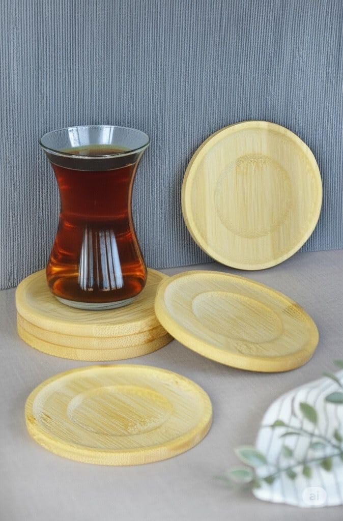 Bambu Serisi 10 cm Genişlikte Yuvarlak 6'lı Çay Bardağı Altlığı