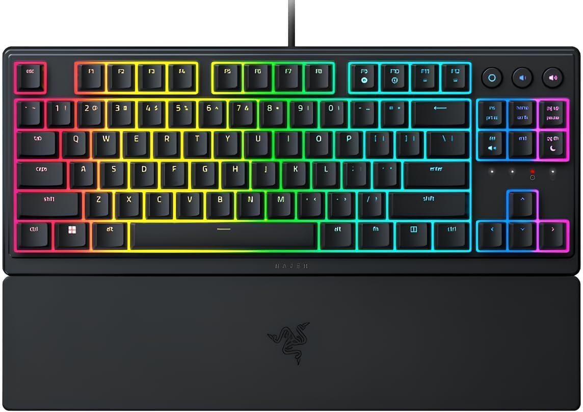 Ornata V3 Tenkeyless - Kompakt Düşük Profil Oyun Klavyesi (Meka-Membran Anahtarlar, Özel Medya Tuşları, Manyetik Yumuşak Dokunuşlu Bilek Desteği) TR Düzeni | Siyah - Görsel 3
