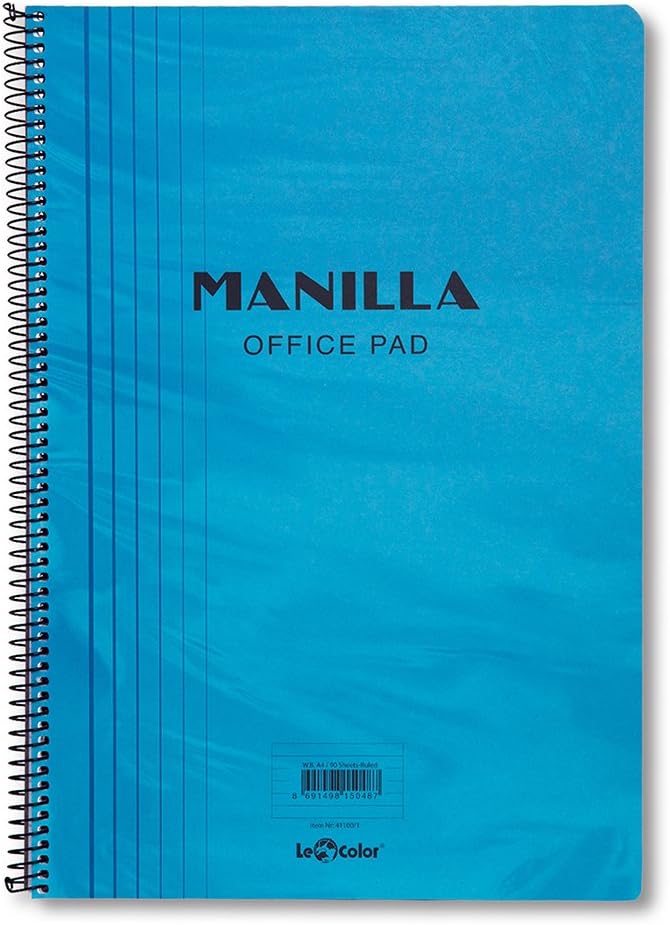 41100/2 Manila Notebook Yumuşak kapak, 1.hamur kağıt Spiralli, Mavi
