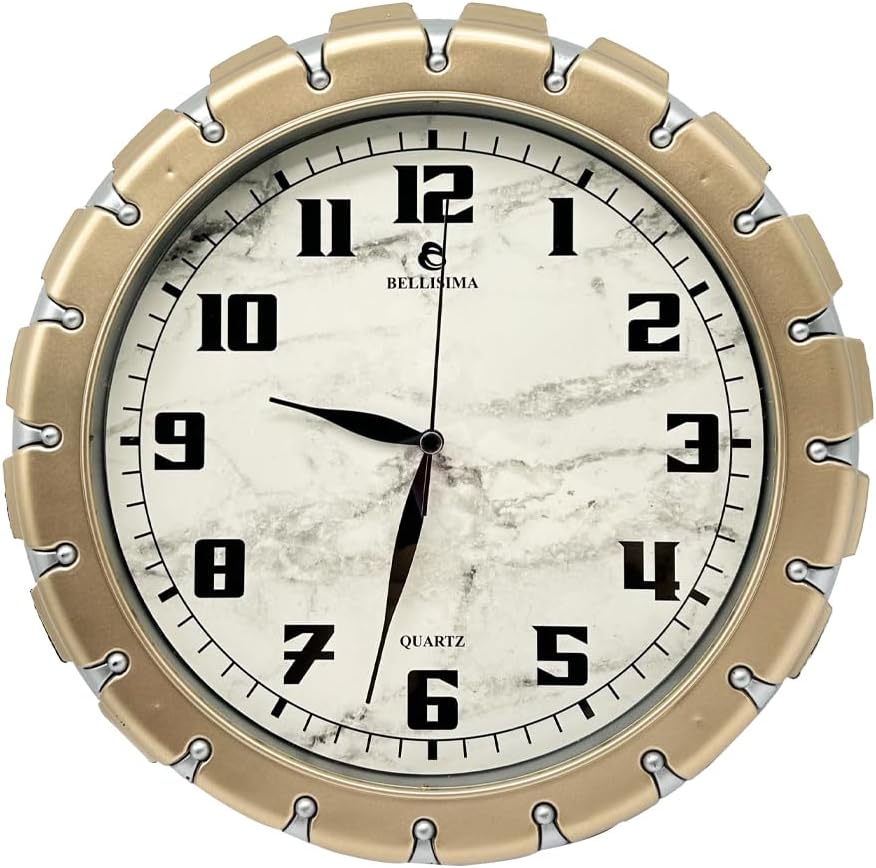 Alternative view of Bellisima BL-1058 Serisi Klasik Kadran Mermer Desenli Sessiz Akar 30 cm Duvar Saati Gold-Gri