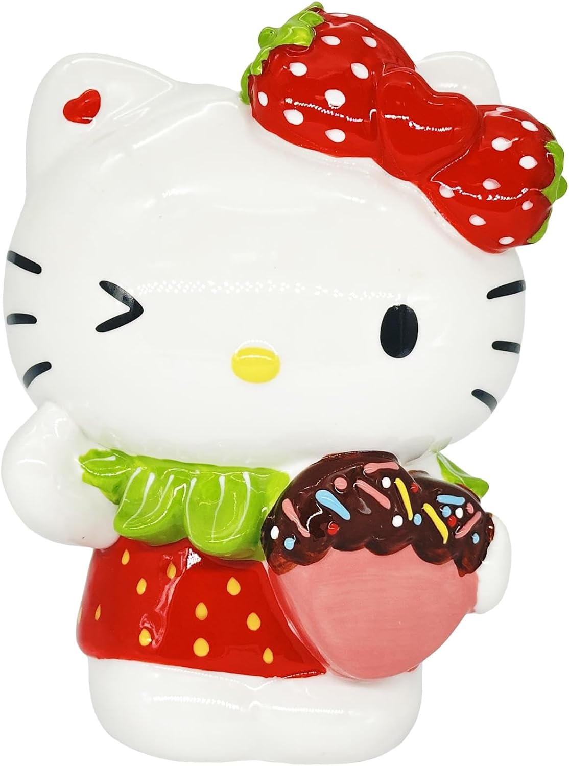 Blue Sky Clayworks Hello Kitty Loves You with Strawberry Bow Sevimli Göz Kırpma Heykelcik - Görsel 2