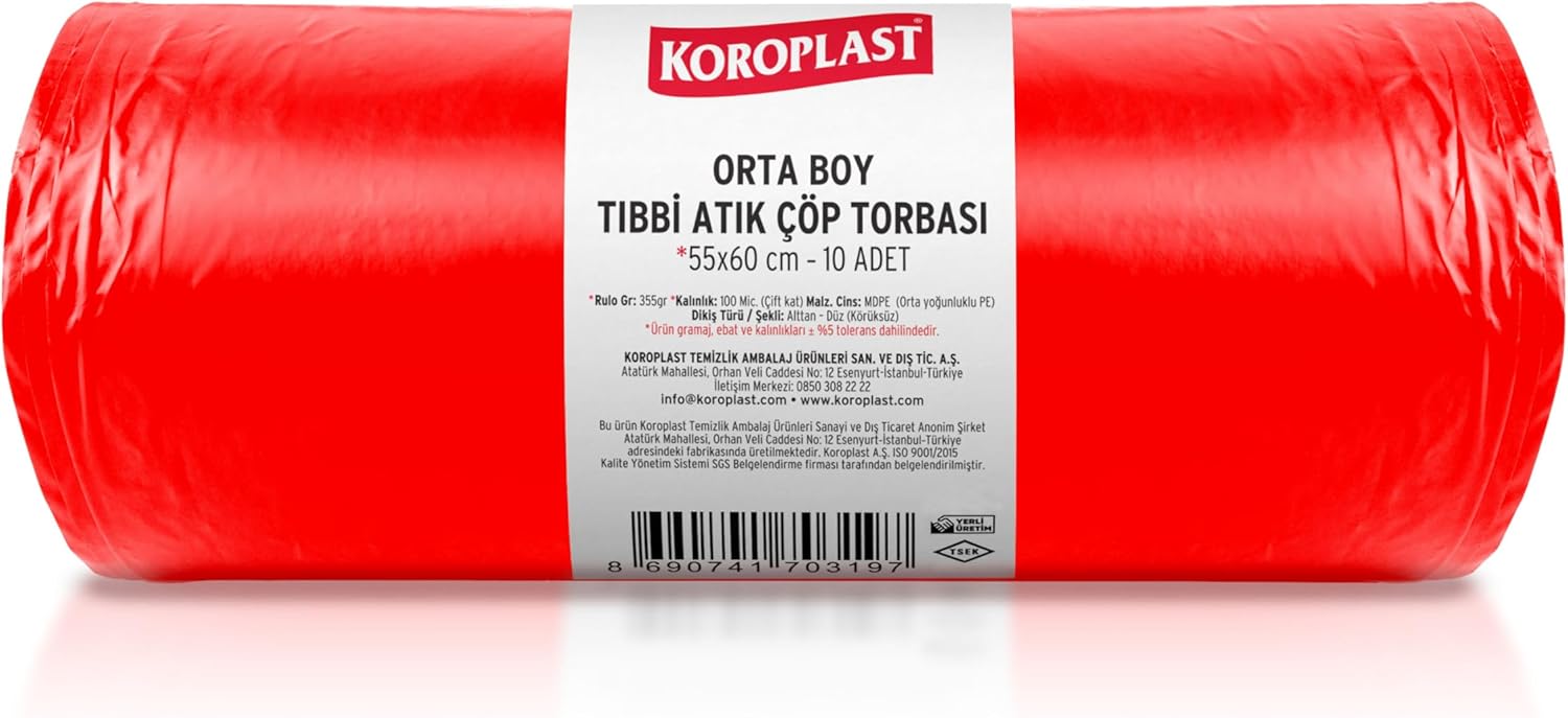 Alternative view of Büzgülü Tıbbi Atık Poşeti Orta Boy 55x60 cm, 10x10'lu Sızdırmaz Yırtılmaz Profesyonel Çöp Poşeti, Geri Dönüştürülebilir Kolay Bağlanır Tıbbi Atık Torbası, Hastane, Klinik Büzgülü Çöp Poşeti