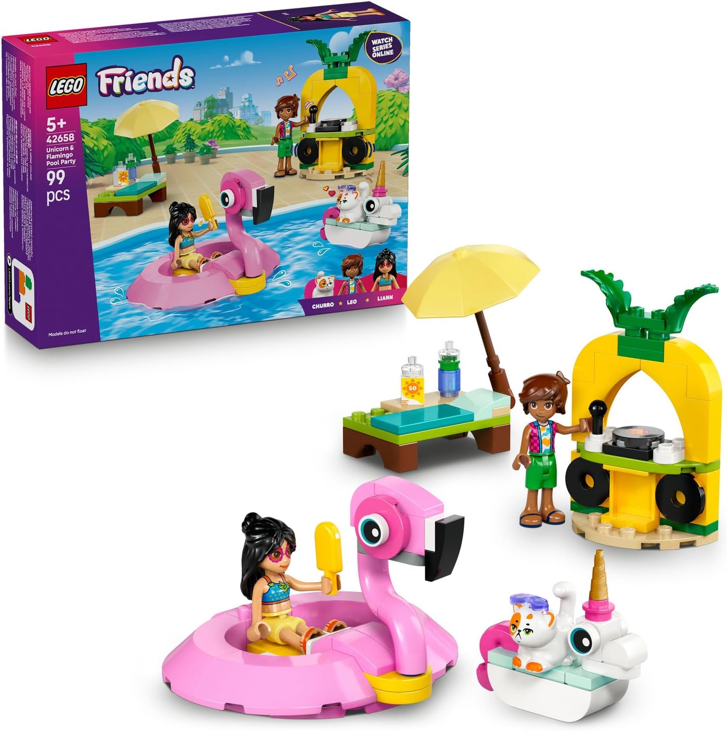 Tek Boynuzlu At ve Havuz Partisi 42658-5 Yaş ve Üzeri Kız ve Erkek Çocuklar için 2 Mini Bebek ve 1 Kedi Figürü İçeren Yaratıcı Oyuncak Yapım Seti, Hediye Fikri (99 Parça) - Görsel 3