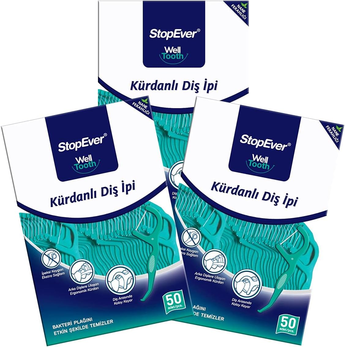Alternative view of StopEver Well Tooth Kürdanlı Diş İpi 3'lü Paket | Nane Aromalı | 150 Adet (3 x 50) | Diş Arası Temizliği, Ağız Hijyeni ve Günlük Kullanım için İdeal