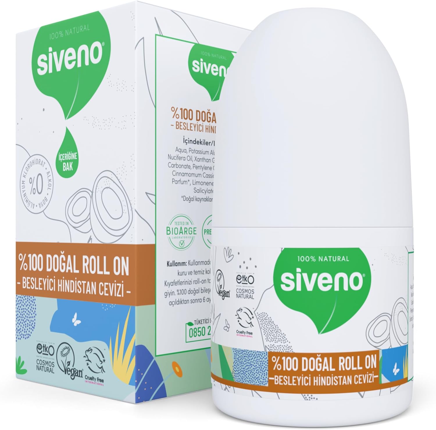 Siveno %100 Doğal Roll On Hindistan Cevizli Deodorant Ter Kokusu Önleyici Bitkisel Lekesiz Vegan 50 ml - Görsel 3