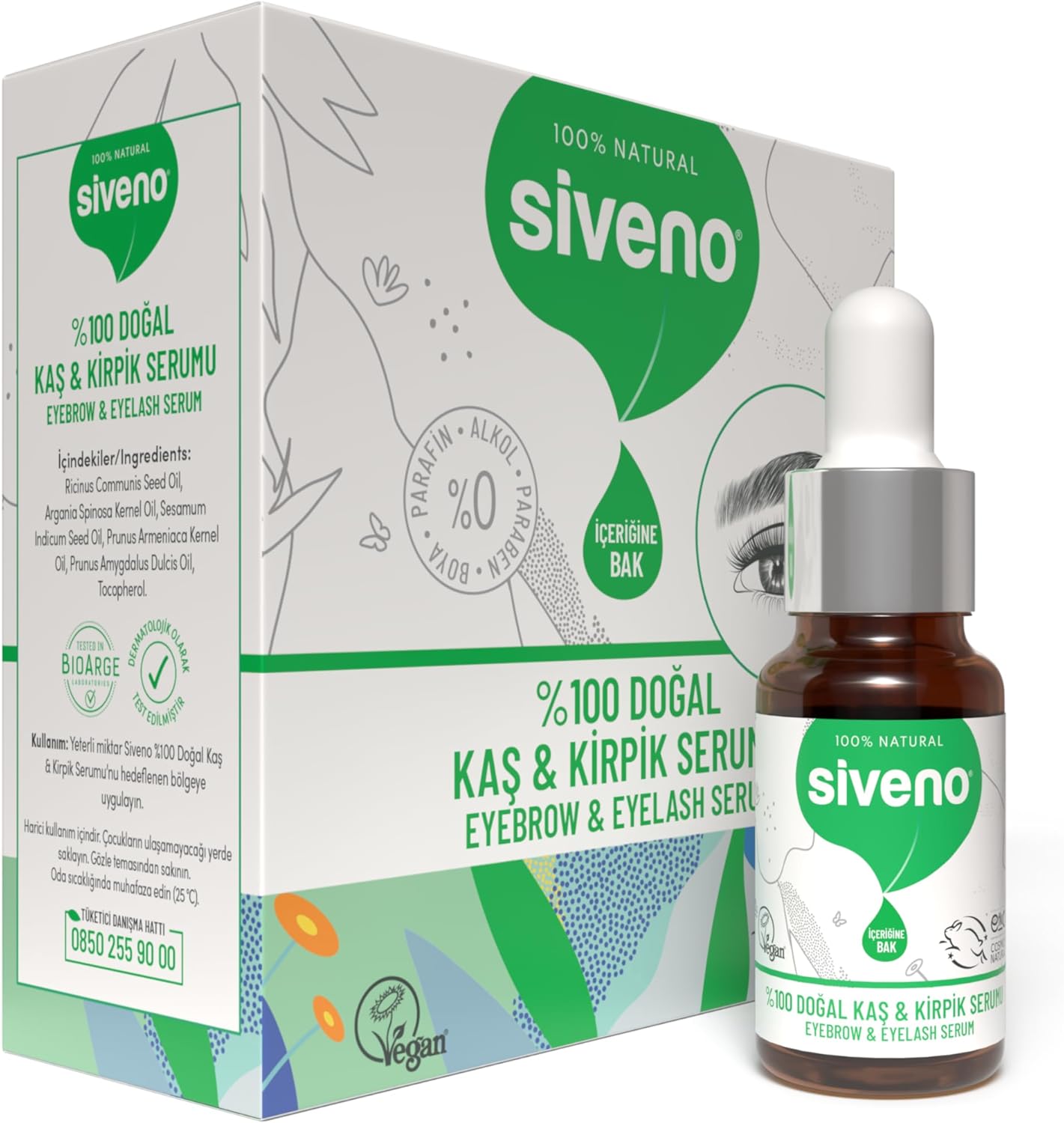 Siveno %100 Doğal Kaş ve Kirpik Serumu Bitkisel Yoğunlaştırıcı Canlandırıcı Yoğun Bakım Yağı Vegan 10 ml - Görsel 3
