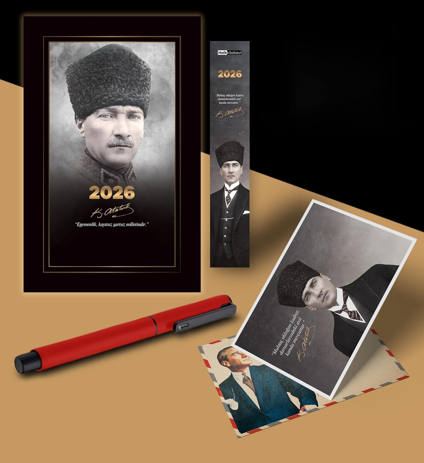 Alternative view of 2026 Komutan Atatürk Ajandası Ayraç Kartpostal Kalem - Kırmızı