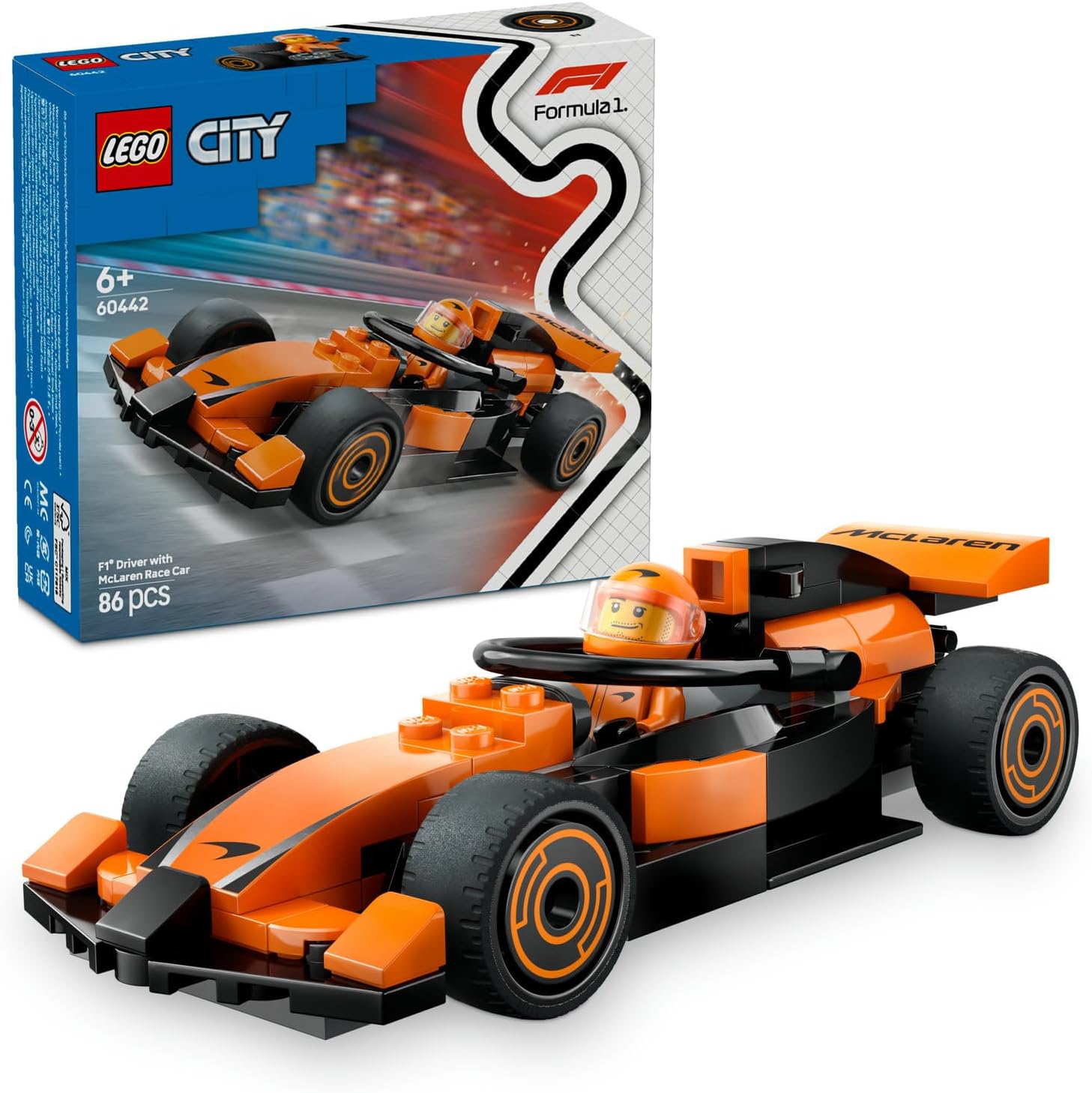 City McLaren Yarış Arabalı F1 Sürücüsü 60442-6 Yaş ve Üzeri Çocuklar için Mini Yarış Arabası İçeren Yaratıcı Oyuncak Yapım Seti, Doğum Günü Hediyesi (86 Parça) - Görsel 3
