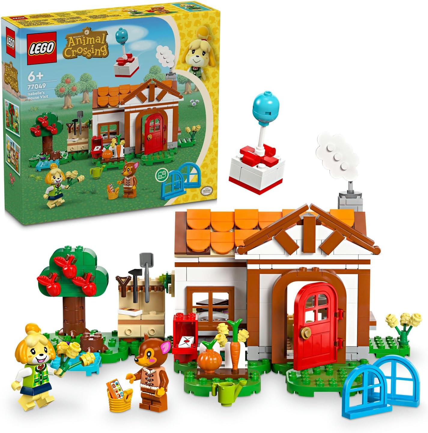 Isabelle Ev Ziyaretinde 77049 – 6 Yaş ve Üzeri Kız ve Erkek Çocukları için Fauna Dahil 2 Minifigür İçeren Yaratıcı Oyuncak Yapım Seti, Doğum Günü Hediyesi Fikri (389 Parça)