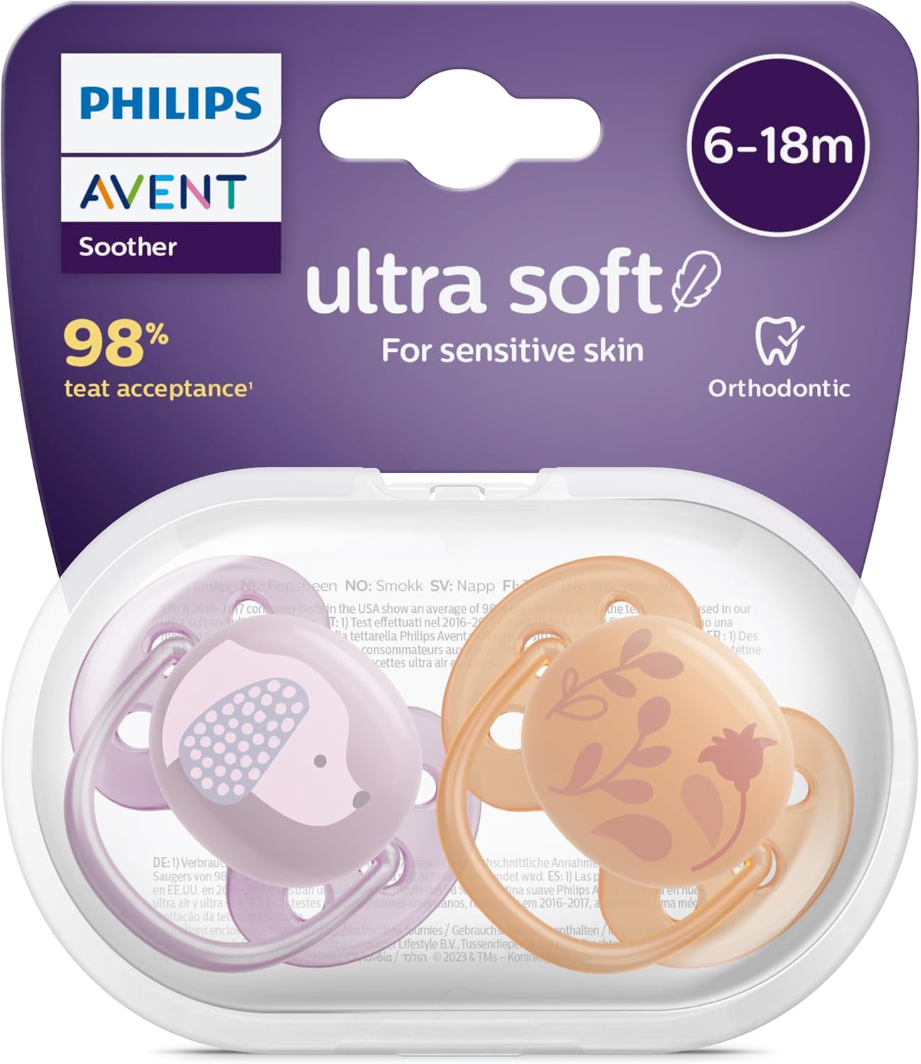 Alternative view of Ultra Soft Emzik, Kız Bebekler için 6‑18 Ay, 2’li Paket, Ortodontik Silikon, FlexiFit Kalkanlı, Ultra Yumuşak, BPA İçermez, Taşıma Kutulu, SCF091/18