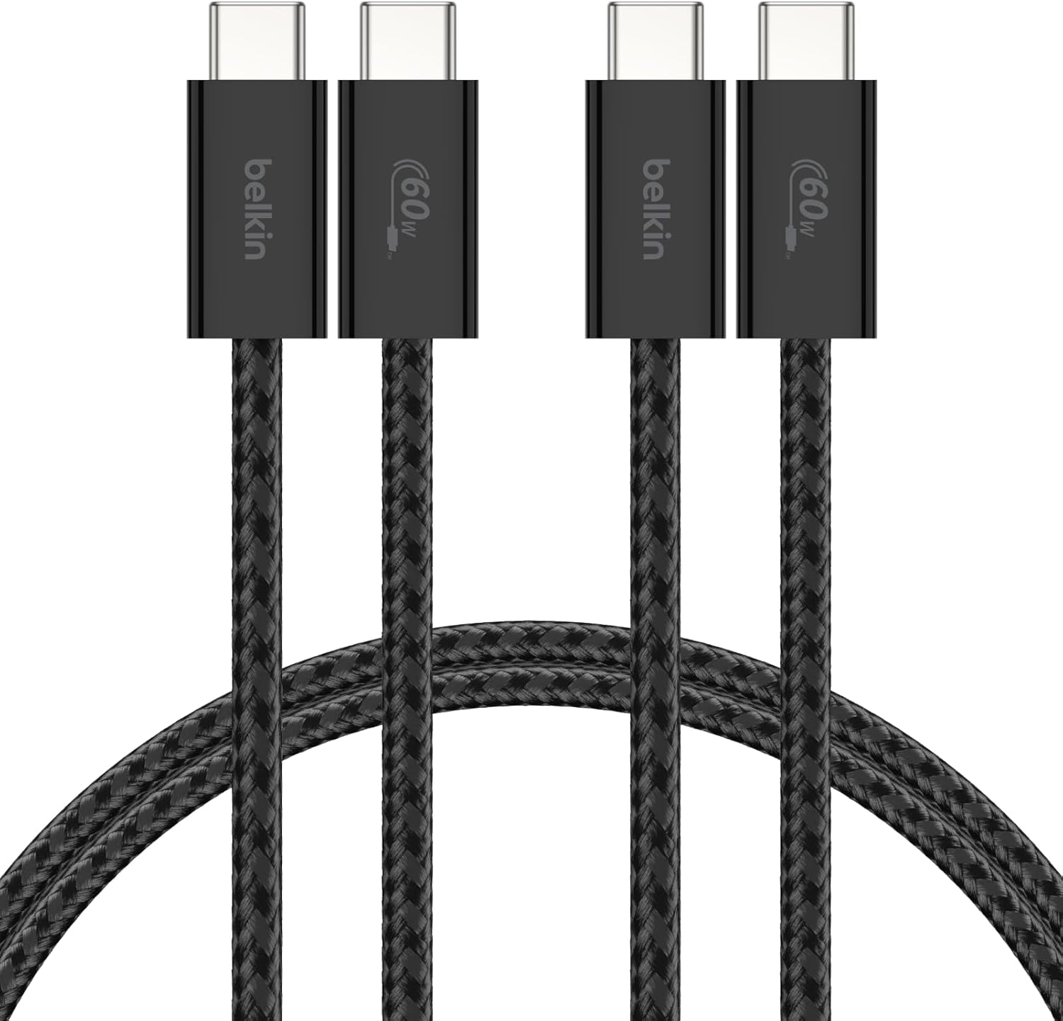 2'li Örgülü USB-C - USB-C Kablo, 1,5 m, 60 W – Yumuşak, Esnek ve Hızlı Şarj Kablosu, 17 ve 16 Serisi, Galaxy S25, 10, iPad Pro ve Daha Fazlasıyla Uyumlu, Siyah