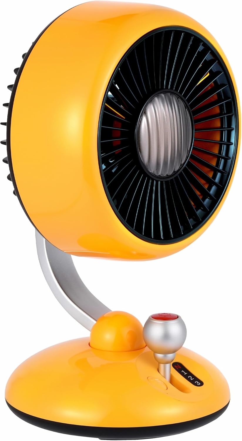 Q3 120° Salınımlı 3 Kademeli LED Işıklı Şarjlı Masaüstü Fan Vantilatör Retro Sarı - Görsel 3