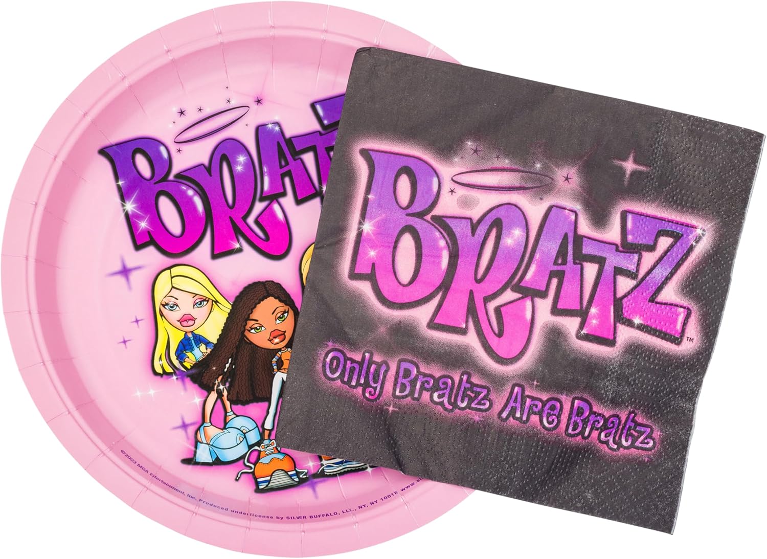 Silver Buffalo Bratz Dolls 32 Parça Mor Kağıt Peçete ve Tabak Parti Paketi Yasmin, Sasha, Jade ve Cloe - Görsel 3