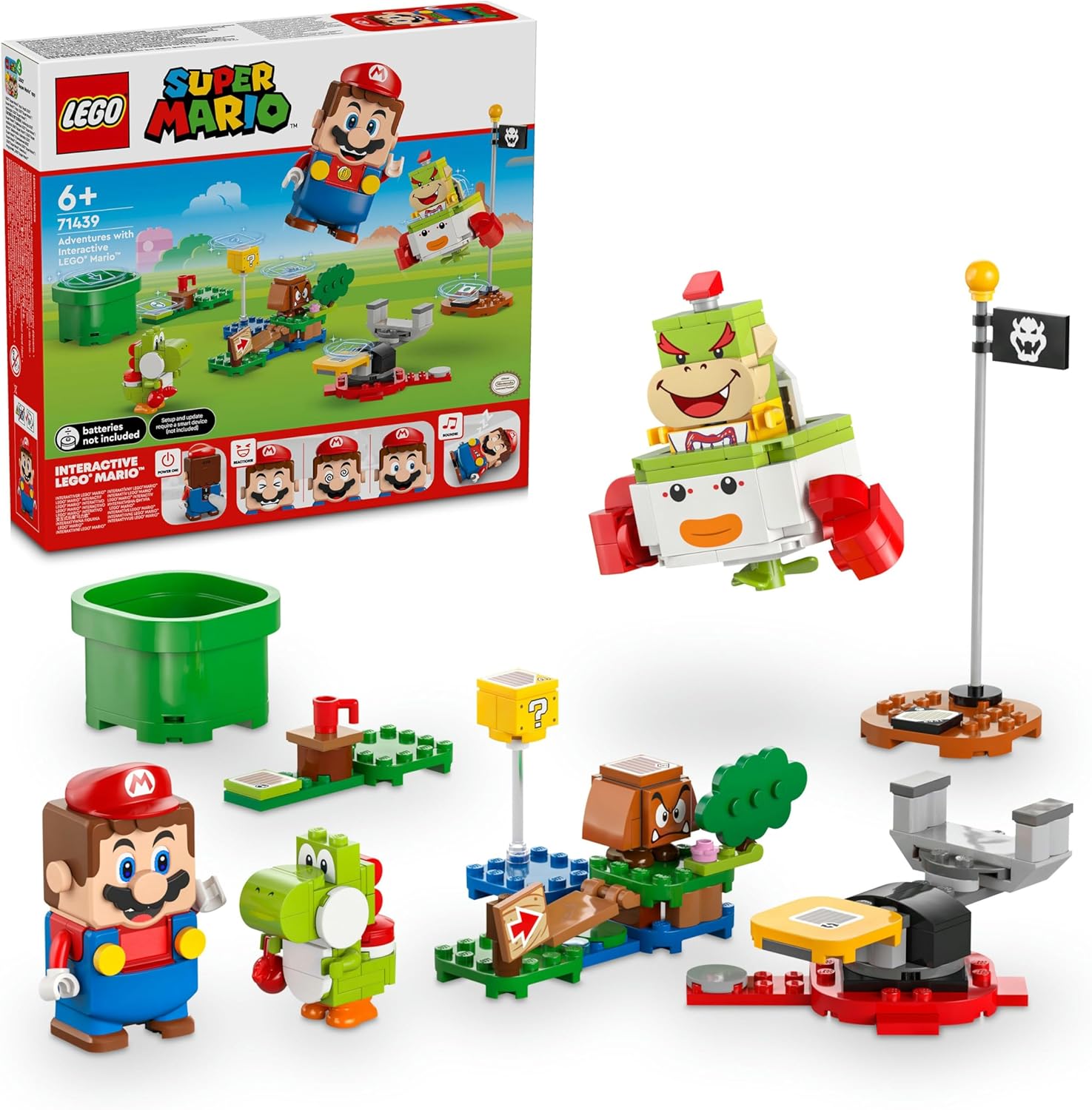 Super Mario İnteraktif Mario ile Maceralar 71439-6 Yaş ve Üzeri Kız ve Erkek Çocukları için Yoshi Oyuncağı ile Bowser Jr'ın Araba Seti, Oyun Severlere Doğum Günü Hediyesi Fikri (218 Parça)