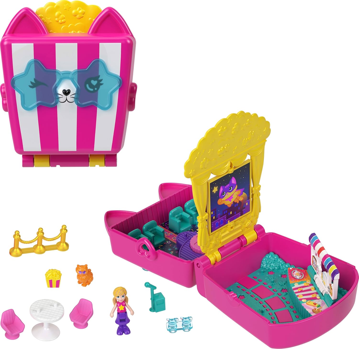 Polly mini bebek ve aksesuarları ile patlamış mısır temalı Kedicik Sineması mini oyun seti, mikro bebek ve kedicik figürü dahil 8 aksesuar, JFV01 - Görsel 3