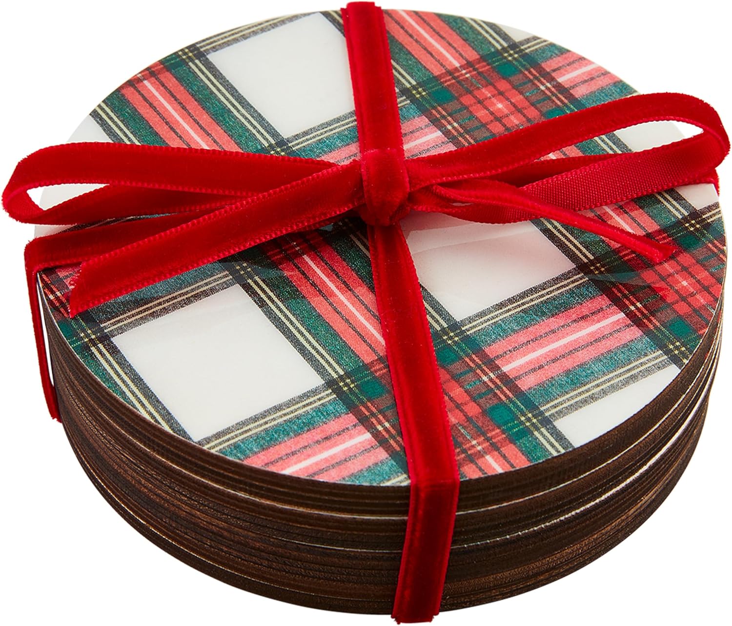 Mud Pie Tartan Lake Bardak Altlığı, Beyaz, 4" Çap