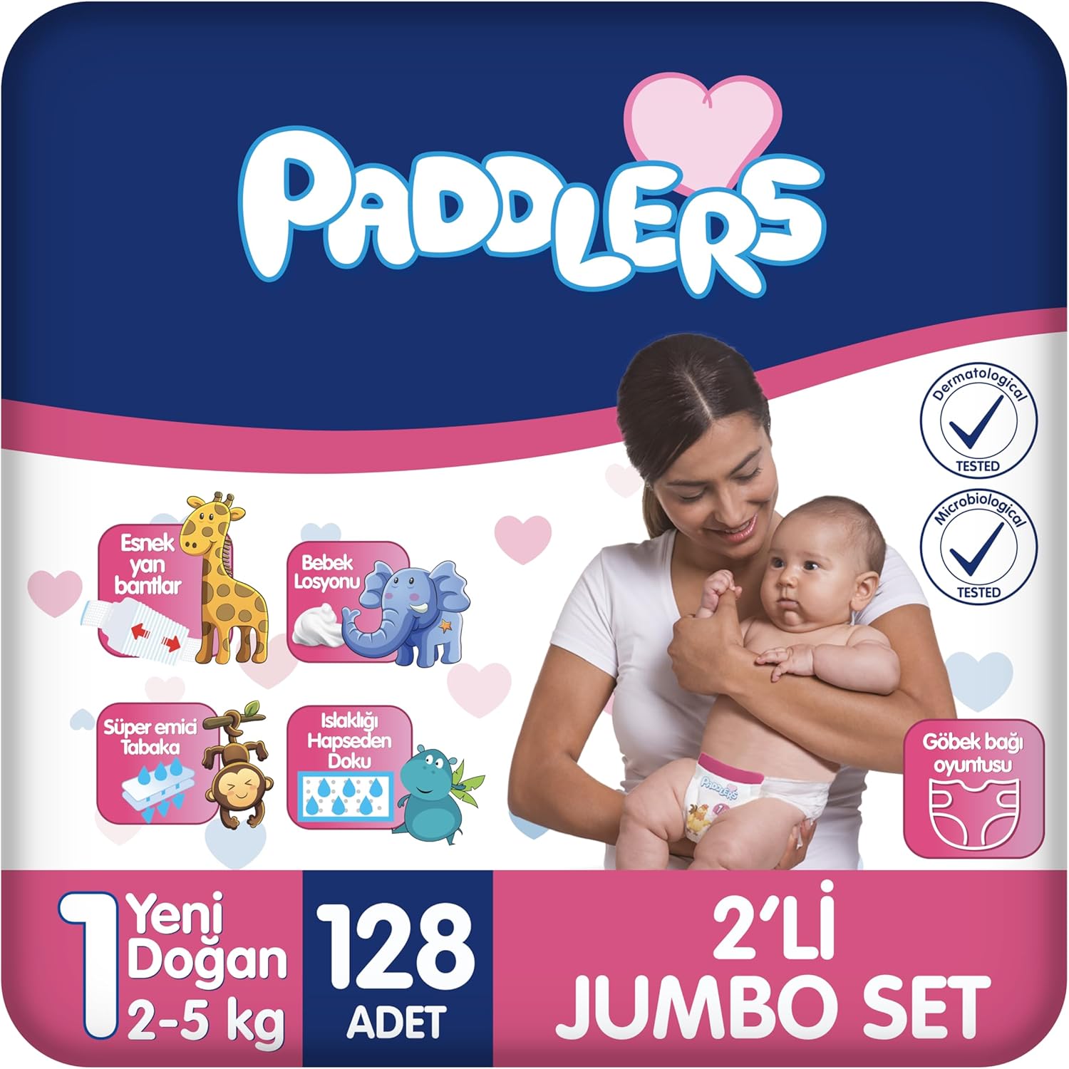 Alternative view of Yenidoğan Bebek Bezi 1 Numara (2-5 Kg) 128 Adet – 2’li Jumbo Set