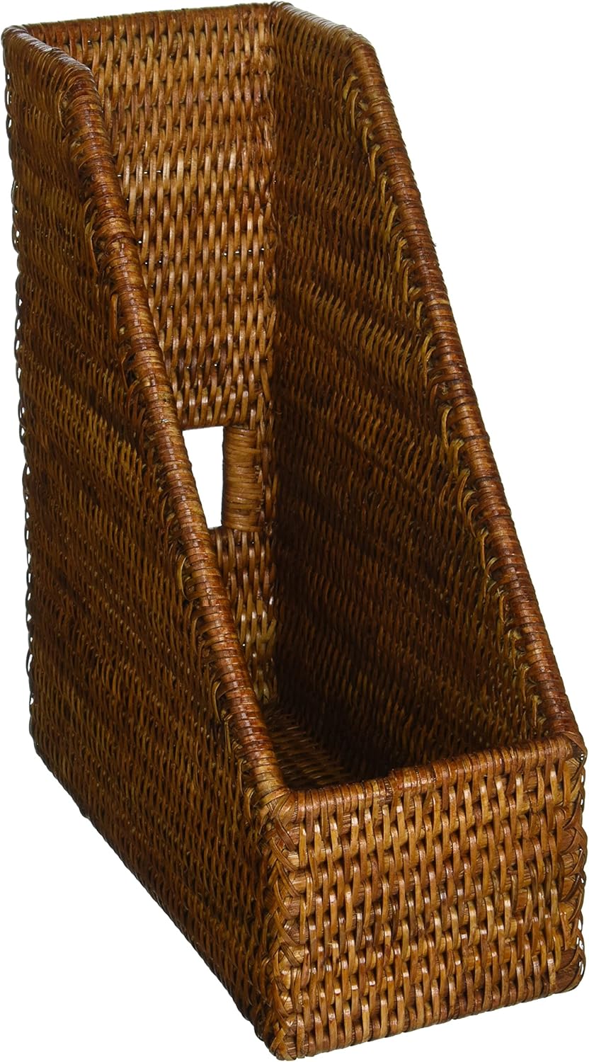 Kouboo La Jolla rattan Magazine file Basket, Honey/Brown _ P, Honey/Brown, 26.67 x 11.43 x 30.48 cm
