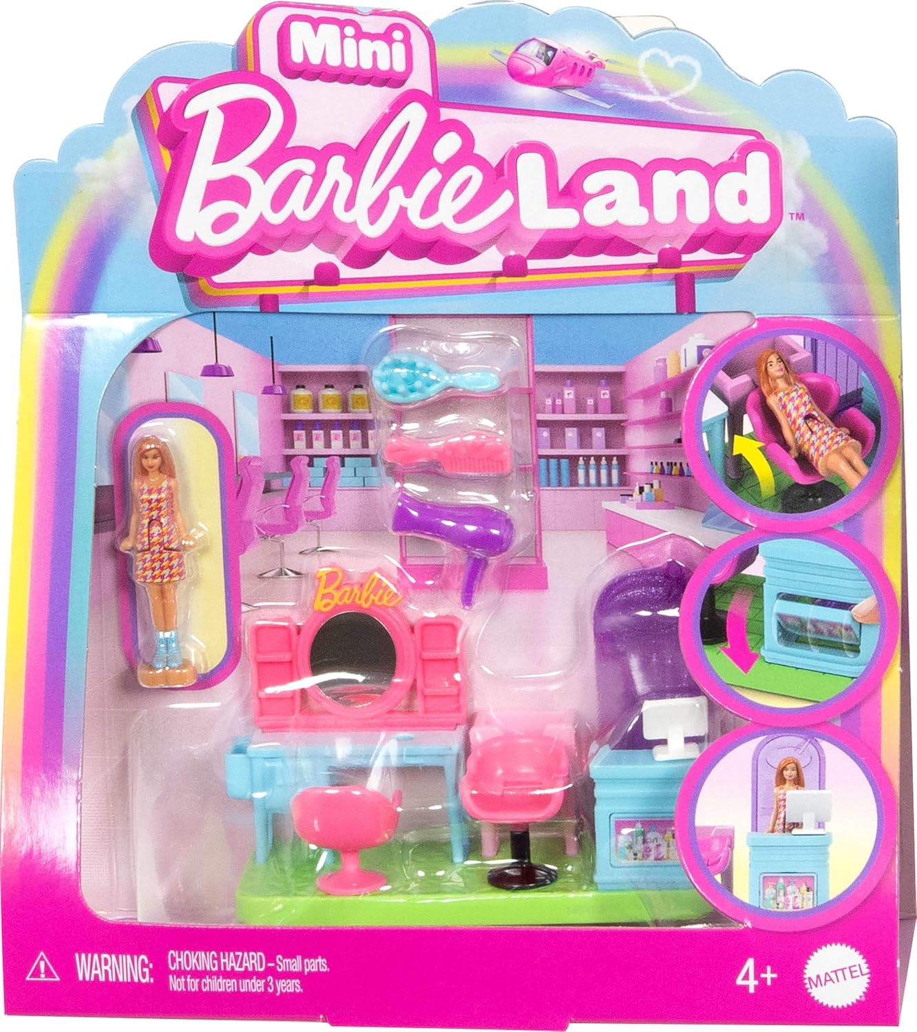 Alternative view of Mini Land koleksiyona uygun oyun seti, 4 cm'lik bebek, aynalı kuaför tezgahı, şampuan bölümü ve hikaye anlatımına yönelik karşılama masası ile Kuaför Salonu, JCR32