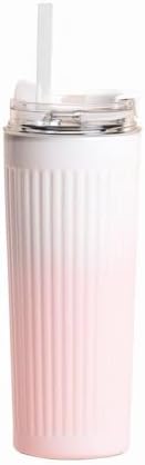 304 L Çelik 500 ml. Pembe Beyaz Degrade Pipetli El Termos Mug cin913pm